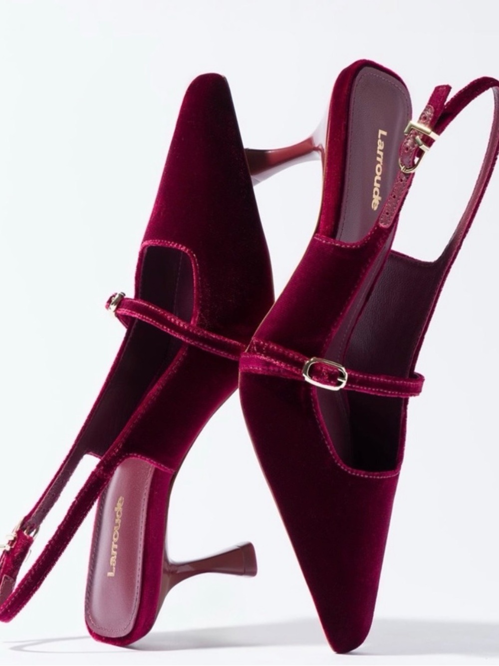 Larroude Burgundy Velvet Slingback Pumps